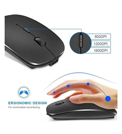 Bluetooth Şarjlı Mouse  2.4Ghz Kablosuz Mouse Sessiz Tıklama